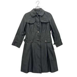 Burberry London Black Baby Doll Trench Coat Rounded Collar Pleated Hem 40